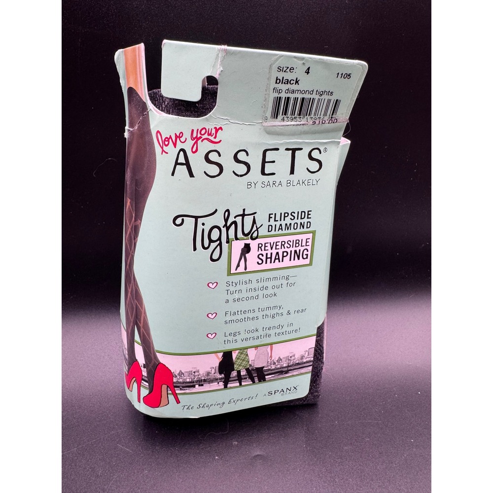 Love Your Assets Spanx Reversible Shaping Tights Flipside Diamond Black Size 4